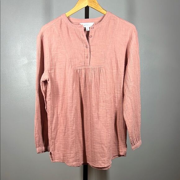 Market & Spruce Pink Long Sleeve Blouse with Mandarin Collar - Picture 1 of 6